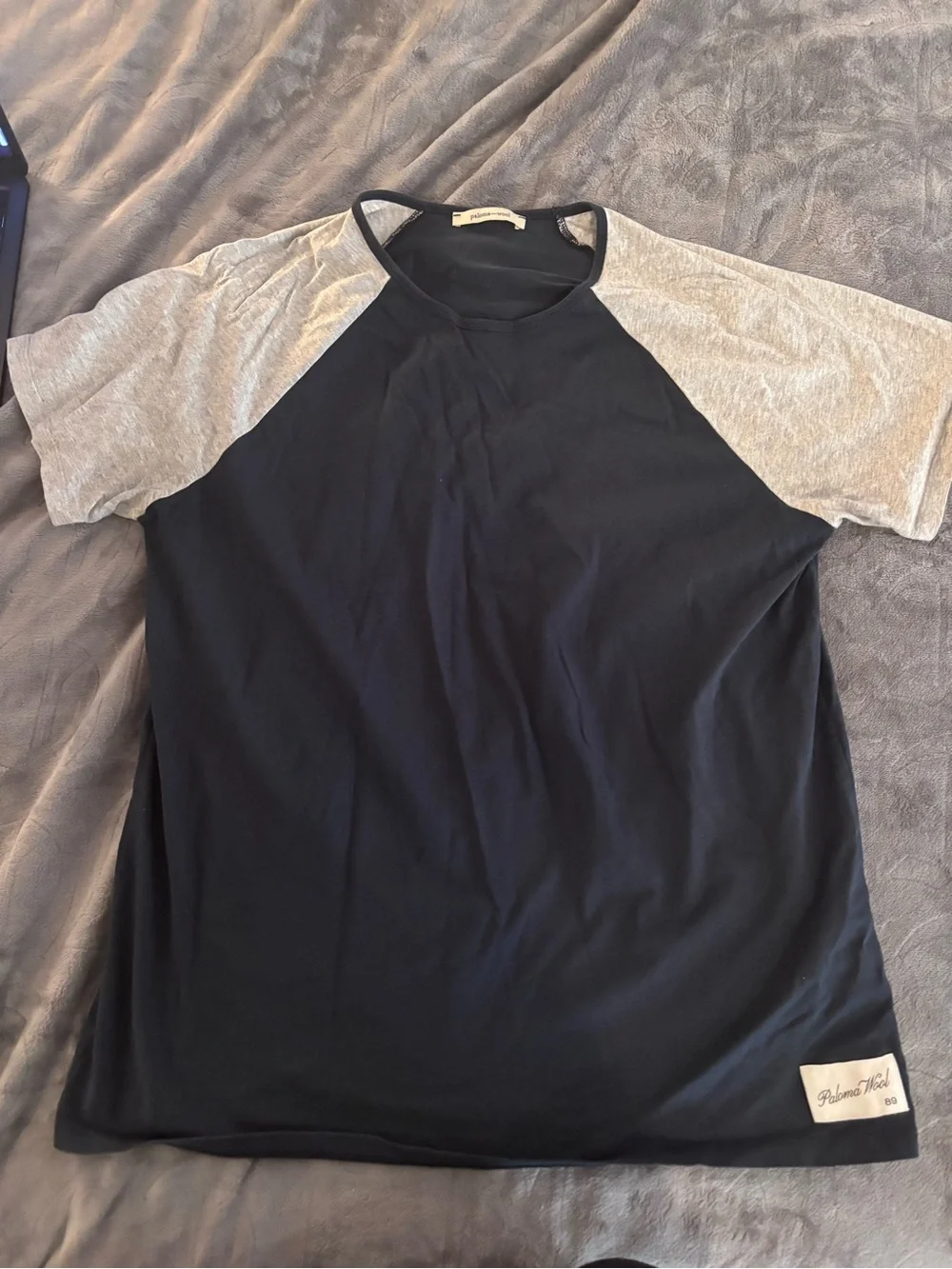 Paloma Wool Black Tee with Gray Raglan Sleeves - Picture 1 of 5